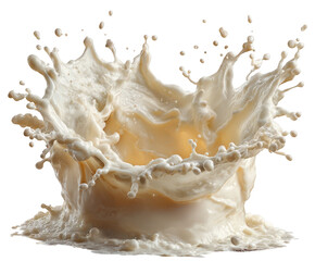 Milk Splash Crown Formation with Droplets liquid fluid isolated on a transparent background
