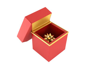 Open Red Gift Box With Golden Bow Inside present isolated on a transparent background