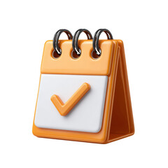 Orange 3D Calendar Icon With White Check Mark graphic design isolated on a transparent background