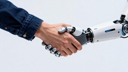 Human hand shaking with robotic hand