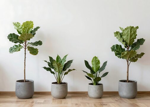 Calm home decor with arows, green foliage plants, wooden floor, and earthy tones.