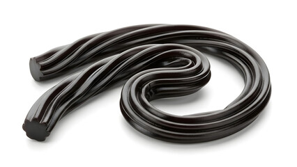 Licorice candy twisted strands on white background  
