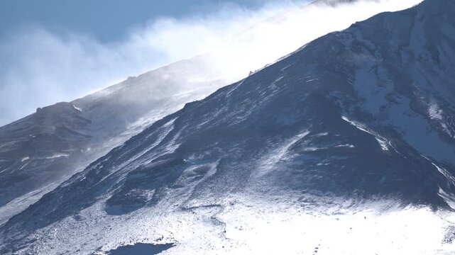 [8K to 4K] 猛吹雪に包まれる真冬の富士山山頂部｜氷と雪が支配する過酷な冬山の風景