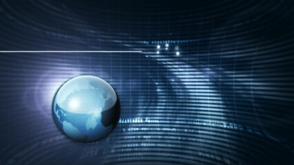 Digital Blue global spinning earth cyber and futuristic style, News background seamless loop, breaking news studio background
