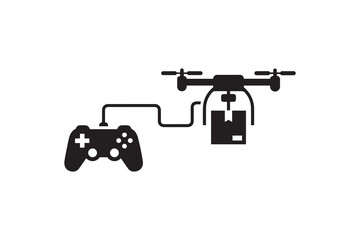  Drone delivery service controlled by game pad silhouette - Remote control drone carrying package with game controller © Abdulla11