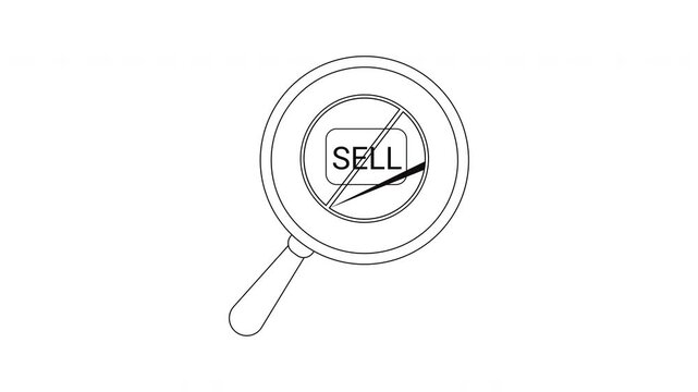 A magnifying glass focuses on the word SELL with a diagonal line through it indicating a ban or restriction
