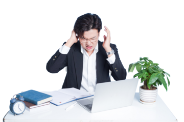 Overwhelmed in the Office: A businessman, lost in the complexity of his work, finds himself grappling with the pressures and demands of the corporate world.