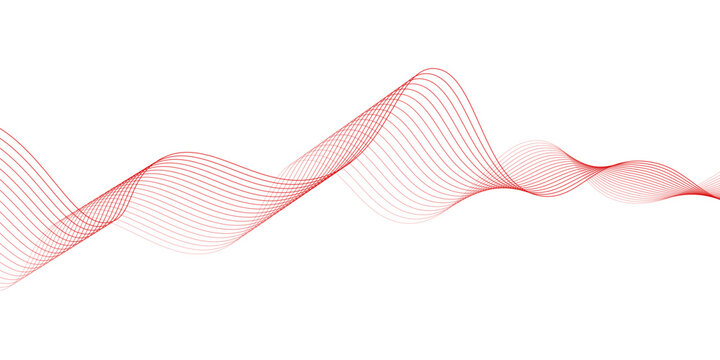 Abstract red wave lines white background, graphic thin curves design element, flow backdrop.