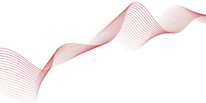 Abstract red wave lines white background, graphic thin curves design element, flow backdrop.