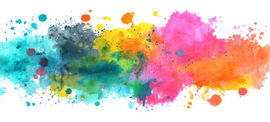 Fototapeta premium Colorful rainbow watercolor illustration with bright ink splashes. creative watercolor art background with colorful brush strokes ink splatter texture.