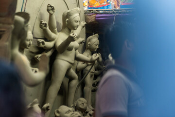 Goddess idols are being prepared with clay before festival. Idols being made for Durga Puja...