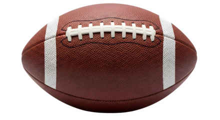 American football isolated view with laces and stitching details isolated on transparent background