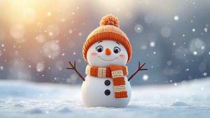 Fototapeta premium Snowman on the snow, Happy Holidays