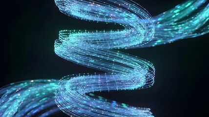 Elegant spiral made from luminous blue data threads - Excellent for information flow, DNA, abstract science, or digital transformation.