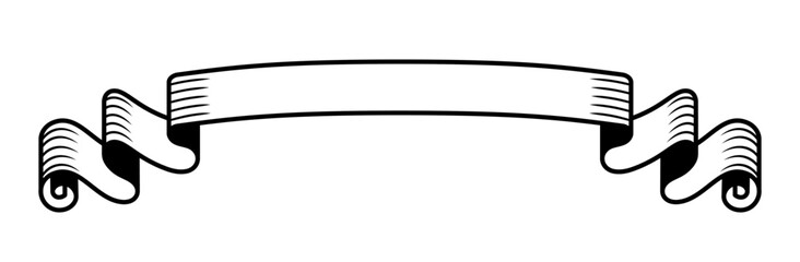 An illustration of a ribbon with a vintage feel. A decorative frame in the shape of a sash with space for a title.