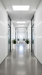 Modern Minimalist Office Corridor with Futuristic Lighting