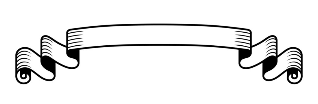 An illustration of a ribbon with a vintage feel. A decorative frame in the shape of a sash with space for a title.
