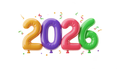 2026 New Year Celebration Typography With Colorful Balloons