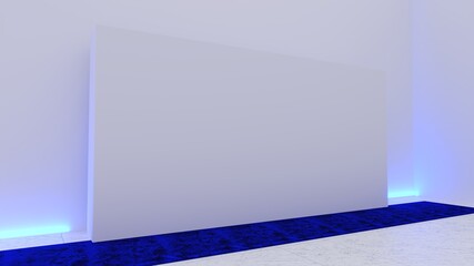 3D exhibition stand. White empty geometric square. White blank promotion. Presentation event room display. Blank wall. Blank mock-up box product isolated. Mockup for press wall, pop up. Template