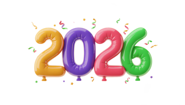 2026 New Year Celebration Typography With Colorful Balloons - Powered by Adobe