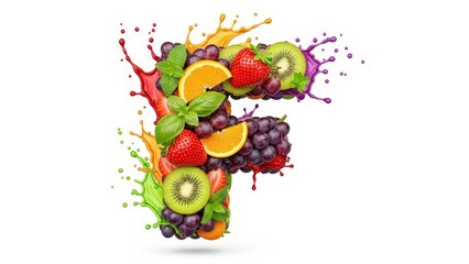 Healthy fresh fruits and vegetables including ripe strawberries, grapes, and tomatoes are arranged as a sweet nature-inspired design for a vegetarian diet label vector illustration