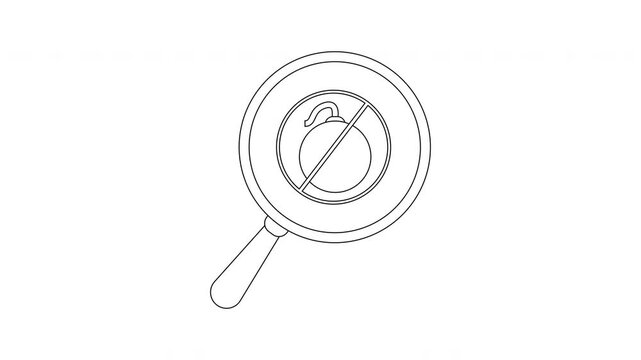 Outline of a magnifying glass focusing on a bomb with a prohibition symbol over it