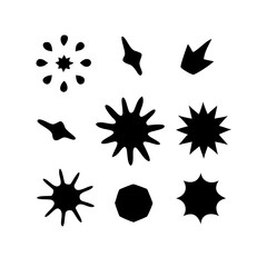 Set of black and white star silhouettes featuring vector icons and autumn maple leaf shapes for seasonal art design