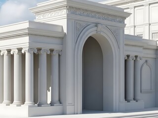 Grand Classical Architecture with Archway and Ionic Columns in Bright Sunlight and Copy Space