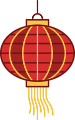 Fototapeta premium A vibrant red Chinese lantern with yellow accents hanging from a string, symbolizing good fortune and prosperity during the Chinese Lunar New Year