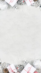 Festive Christmas background with gift boxes and Christmas decorations