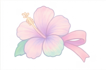 Hibiscus flower with bow pastel watercolor illustration