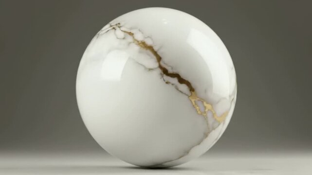 Marble sphere with gold veins on gray background