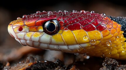 Red black yellow coral snake slithering images