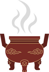 A traditional Chinese cauldron with steam rising from it, decorated with golden accents and swirling patterns Chinese / Lunar New Year