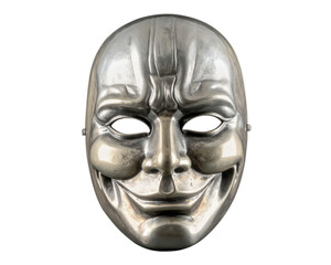Metal smiling face mask on a white background