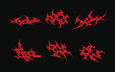 Set Succubus Y2K womb gothic tattoo. Acid Neo tribal tattoo, maori style. Cyber sigilism for streetwear, merch, t-shirt. Demon sigil in neo tribal style. Isolated vector illustration