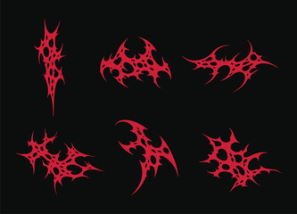 Set Succubus Y2K womb gothic tattoo. Acid Neo tribal tattoo, maori style. Cyber sigilism for streetwear, merch, t-shirt. Demon sigil in neo tribal style. Isolated vector illustration