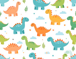 Fototapeta premium Adorable dinosaurs pattern for kids, perfect for various creative projects, wallpaper or textiles