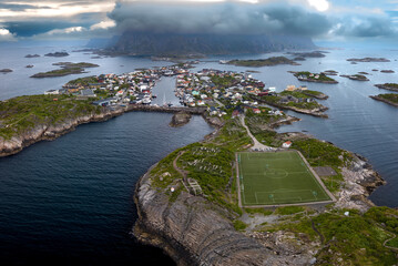 Famous Football Ground In Henningsvaer City On Lofoten Islands In Norway