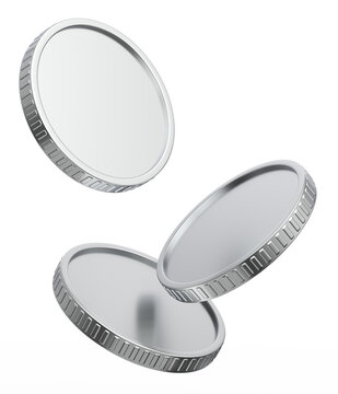 Three silver coins floating