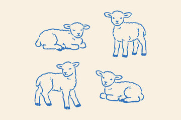 Lamb set farm animal doodle line art vector illustration © Victoria