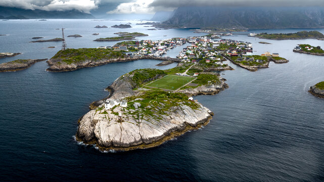 Famous Football Ground In Henningsvaer City On Lofoten Islands In Norway