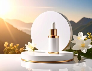 Elegant Beauty Product Mockup on Circular Stage with Sunlight Glow