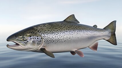 Obraz premium Swimming Action, Rainbow Trout, Freshwater Habitat, Wildlife Photography, Serene Environment, Side View, Aquatic Life Exploration