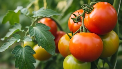 Ripening tomatoes on the vine in a garden