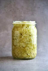 Homemade Fermented Sauerkraut in a Glass Clip-Top Mason Jar