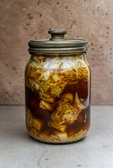 Homemade Fermented Sauerkraut in a Glass Clip-Top Mason Jar