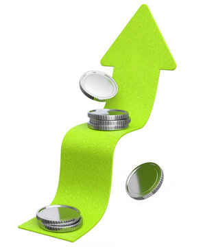 Green step arrow with coins