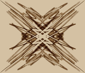 Abstract vintage geometric symmetrical vector illustration. Brown grunge brush strokes tribal ornament. Hand-drawn sketch style decorative background design suitable for textiles, tattoos, wallpaper.