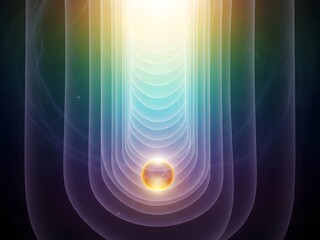 Abstract Light Tunnel with Glowing Orb in Cosmic Space Representing Spiritual Journey and Future Possibilities